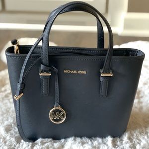 Michael Kors Jet Set small top zip tote black saffiano leather